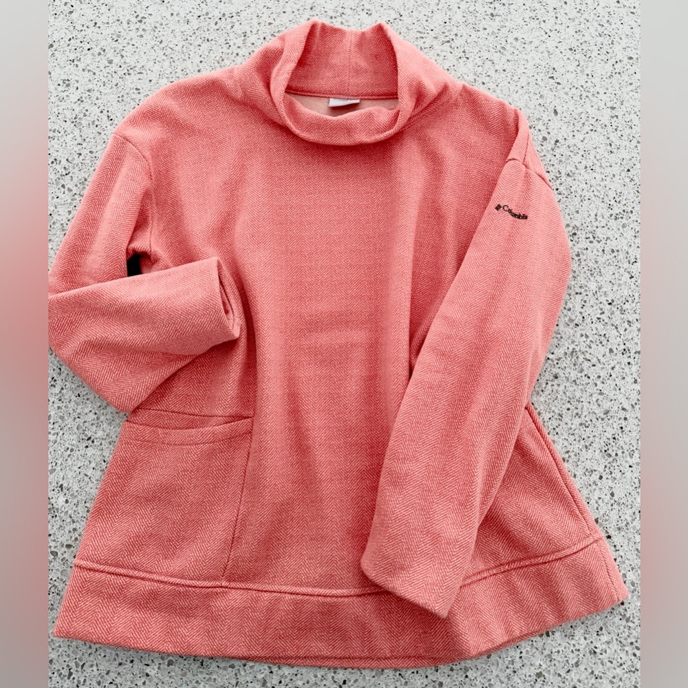 COLUMBIA cowl herringbone tunic salmon pink XL
